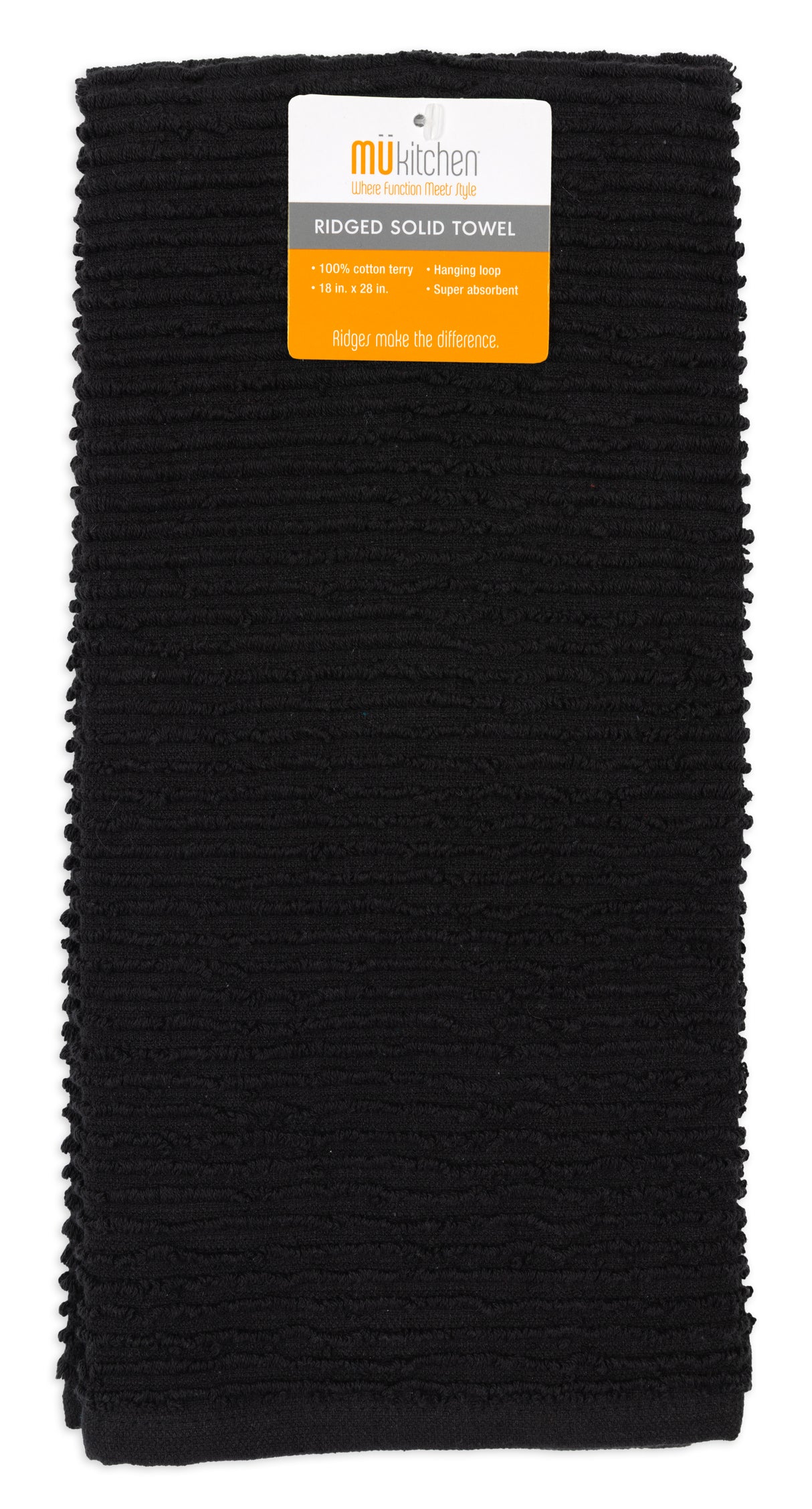 MÜkitchen 100% Cotton Ridged Solid Towel - Onyx, 18"x28"-813278026432-LR-321616-1-LR eShop