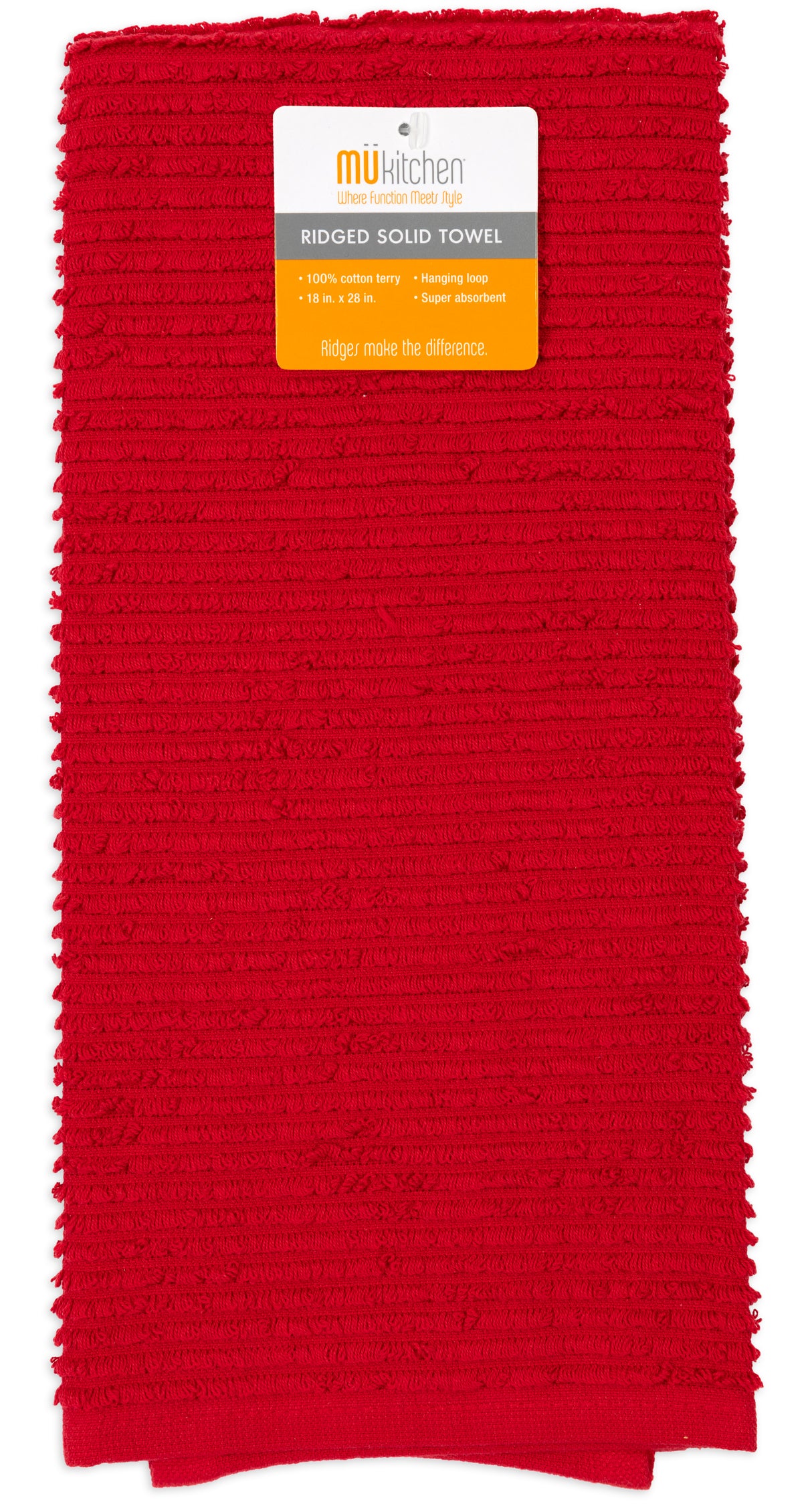 MÜkitchen 100% Cotton Ridged Solid Towel - Ruby, 18"x28"-813278020065-LR-315842-1-LR eShop