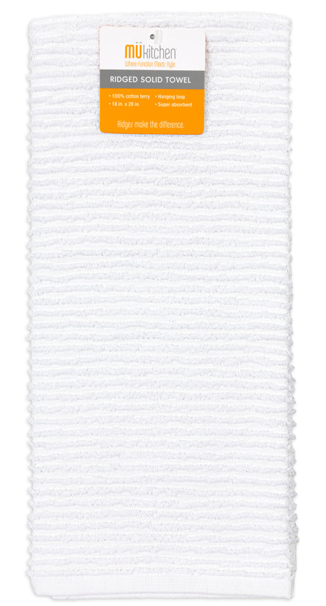 MÜkitchen 100% Cotton Ridged Solid Towel - White, 18"x28"-811700018604-LR-319047-1-LR eShop