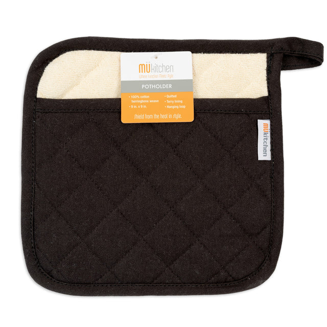 MÜkitchen 100% Cotton Terry-Lined 9"x9" Potholder - Onyx-811700013081-LR-321614-1-LR eShop