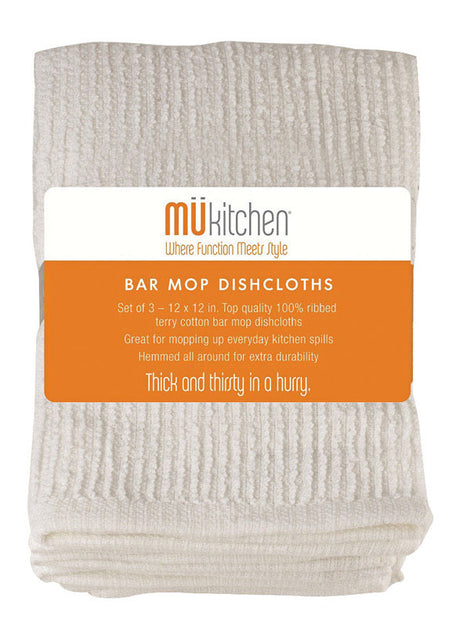 MUkitchen Cotton Bar Mop Dishcloth - White, 12" x 12", 3 Count-811700015450-LR-315984-1-LR eShop