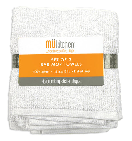 MÜkitchen Cotton Bar Mop Dishcloth - White, 12" x 12", 3 Count-811700015450-LR-315984-1-LR eShop
