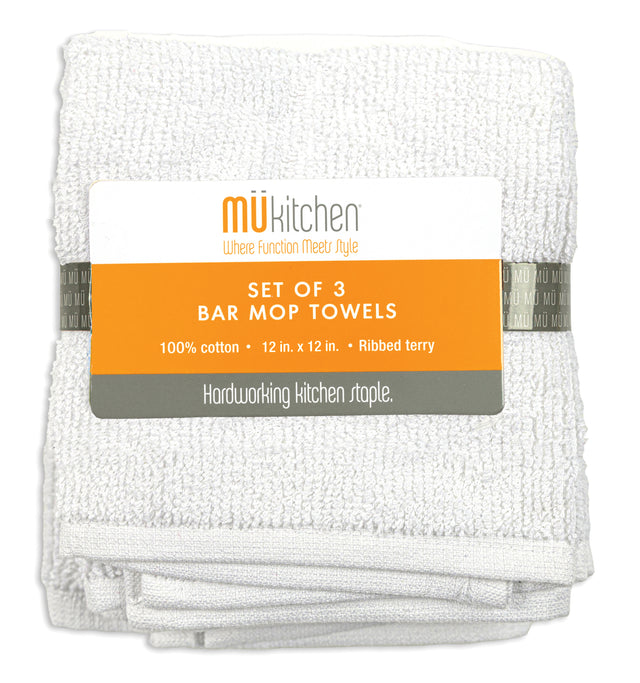 MÜkitchen Cotton Bar Mop Dishcloth - White, 12" x 12", 3 Count-811700015450-LR-315984-1-LR eShop