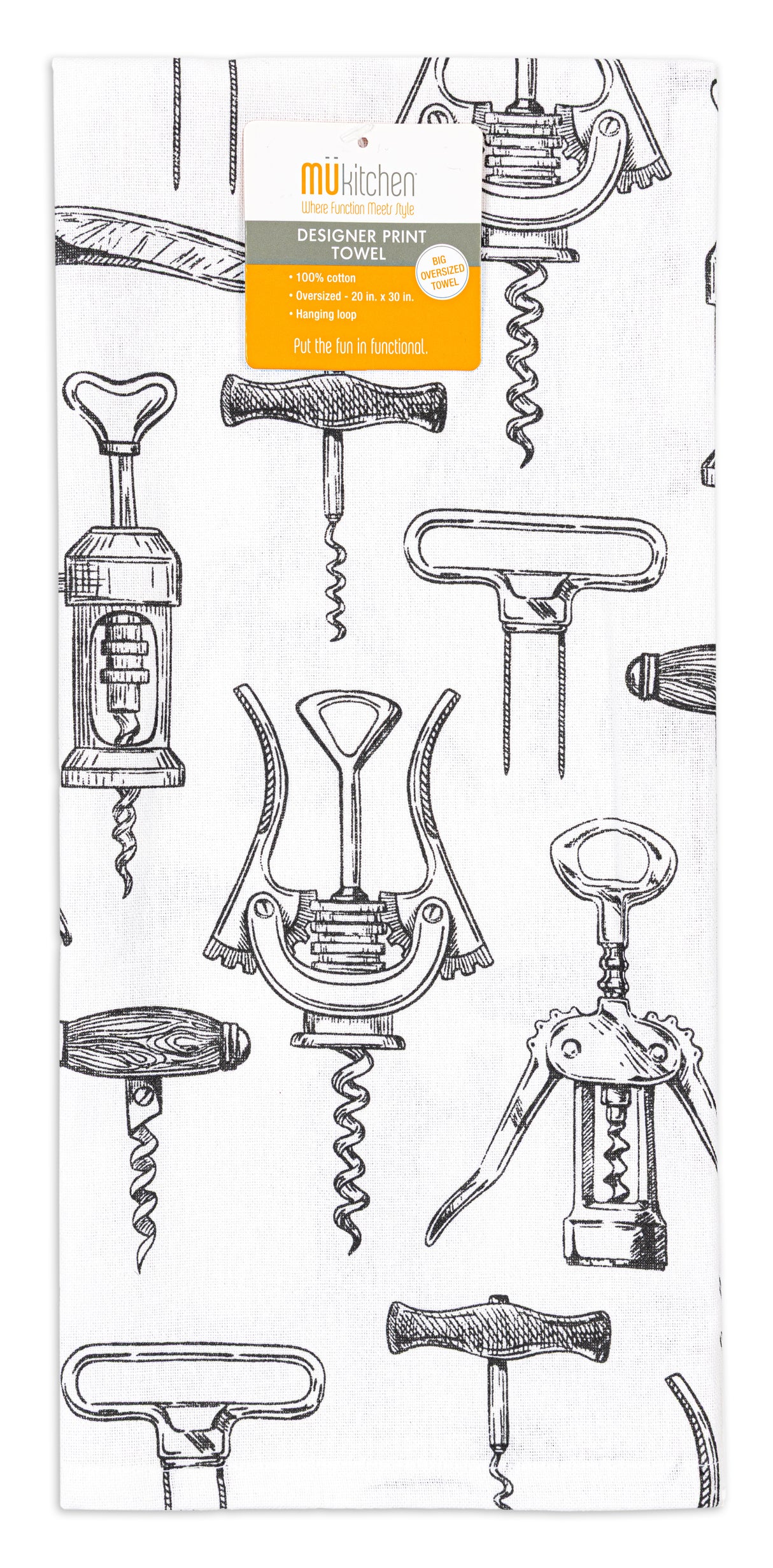 MÜkitchen Designer Print 100% Cotton Towel - Corkscrews, 20"x30"-810042570269-LR-338388-1-LR eShop