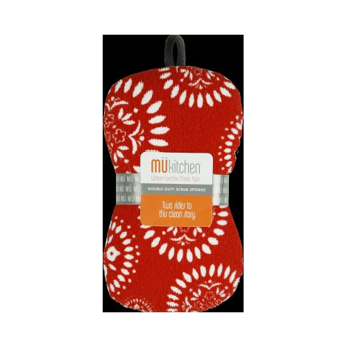 MUkitchen Designer Print Double Duty Scrub Sponge - Medallion Red-813278020003-LR-292383-1-LR eShop
