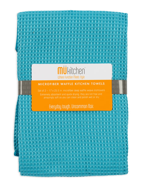 MÜkitchen Microfiber Waffle Dishtowel - Sea Blue, 17" x 25.5", 2 Count-811700012442-LR-316008-1-LR eShop
