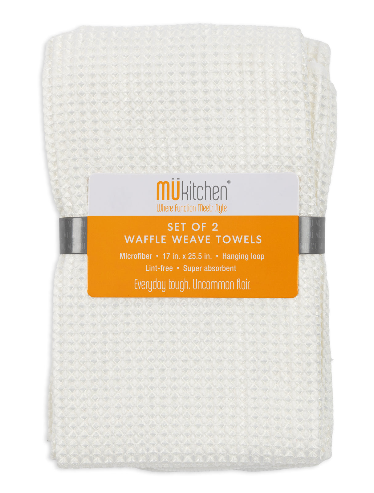 MÜkitchen Microfiber Waffle Dishtowel - White, 17" x 25.5", 2 Count-811700011377-LR-316007-1-LR eShop