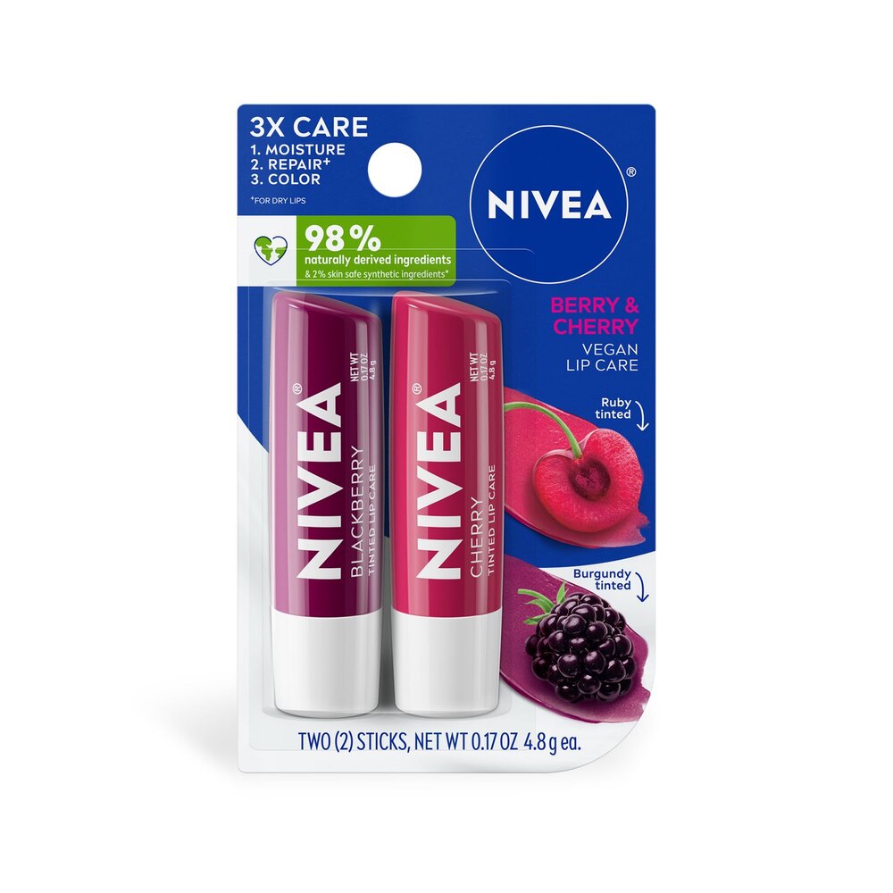 NIVEA Berry and Cherry Lip Care, Tinted Lip Balm Set with Blackberry and Cherry, 0.17 Oz Stick, 2 Count-072140040864-LR-363539-1-LR eShop