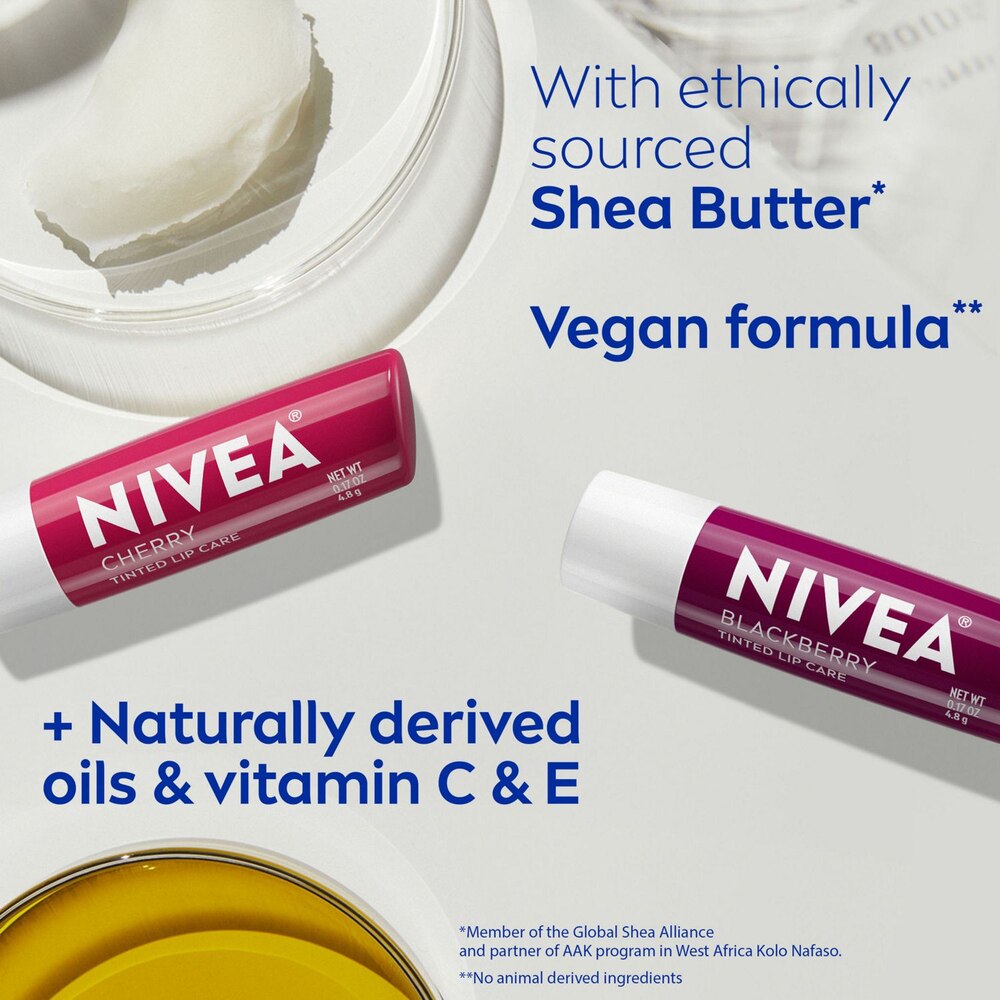NIVEA Berry and Cherry Lip Care, Tinted Lip Balm Set with Blackberry and Cherry, 0.17 Oz Stick, 2 Count-072140040864-LR-363539-7-LR eShop
