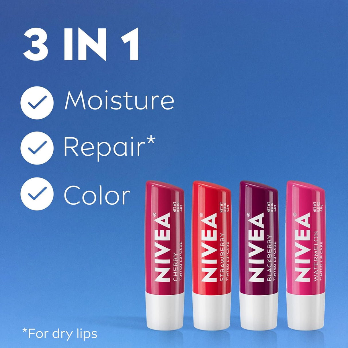 NIVEA Lip Fruity Cuties Balm Stick Variety Pack - Cherry, Strawberry, Blackberry and Watermelon-072140026523-LR-362699-3-LR eShop