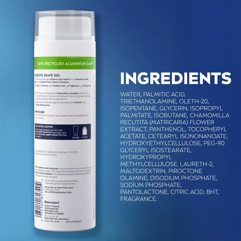NIVEA MEN Sensitive Skin Shaving Gel with Vitamin E, 7 oz-072140817404-LR-362733-12-LR eShop