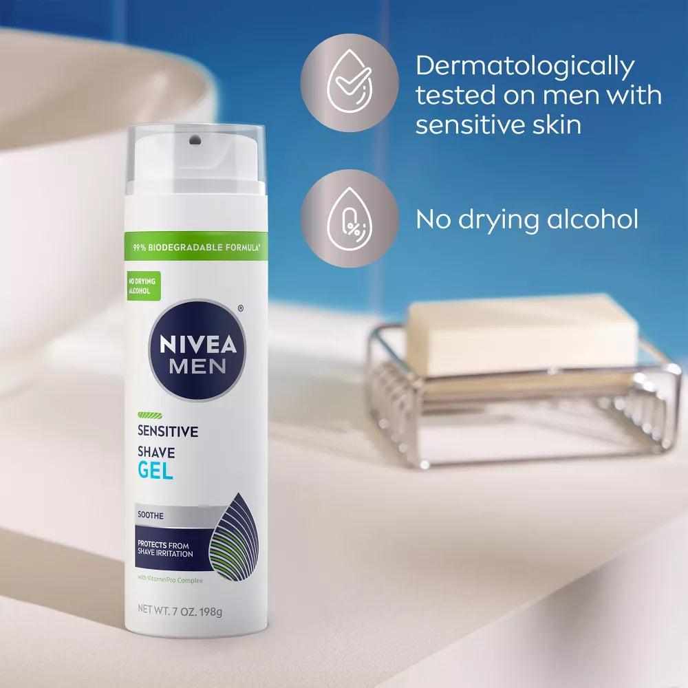 NIVEA MEN Sensitive Skin Shaving Gel with Vitamin E, 7 oz-072140817404-LR-362733-8-LR eShop