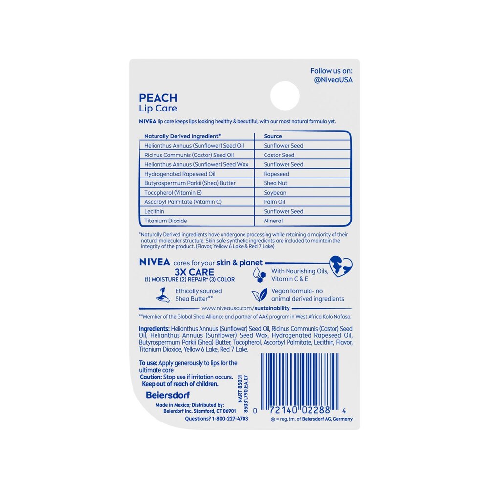 NIVEA Peach Lip Care, Tinted Lip Balm with Shea Butter, 0.17 Oz Stick-072140022884-LR-363490-12-LR eShop
