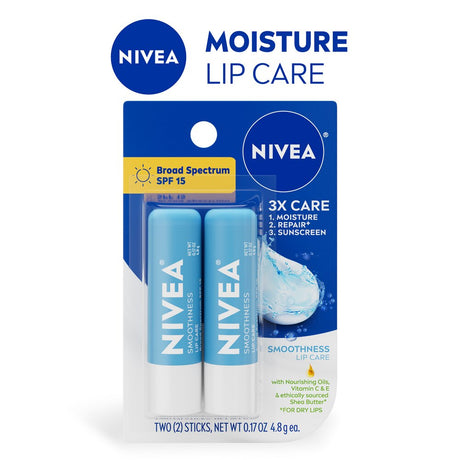 NIVEA Smoothness Lip Care, Lip Balm SPF 15 with Shea Butter, 0.17 Oz Stick, Pack of 2-072140040260-LR-363537-1-LR eShop