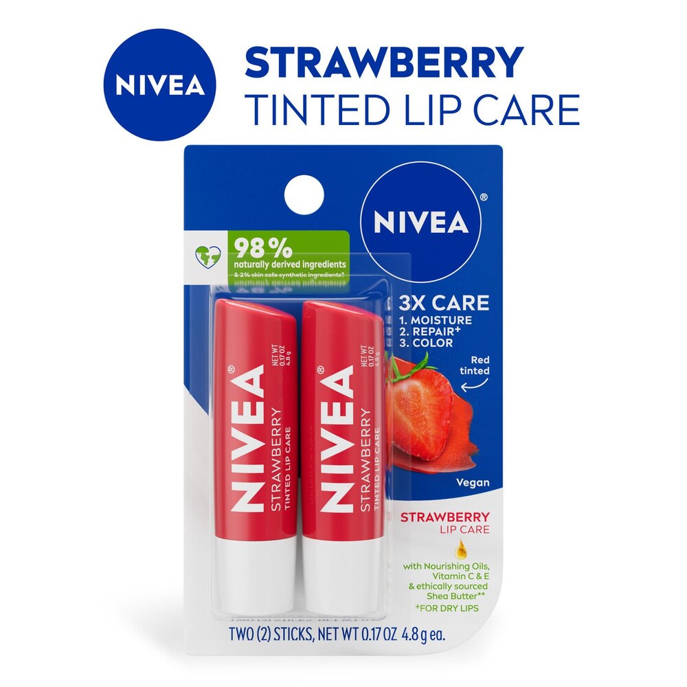 NIVEA Strawberry Lip Care, Red Tinted Lip Balm with Shea Butter, 0.17 Oz Stick, Pack of 2-072140040277-LR-363538-1-LR eShop