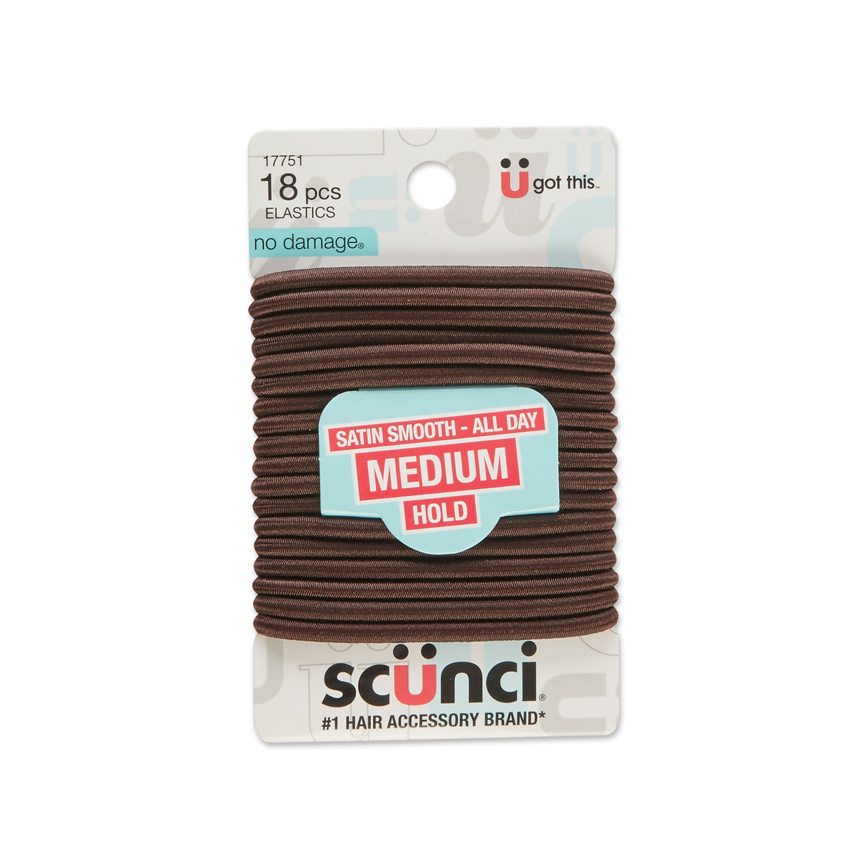 Scünci No Damage Large Hair Elastic, Brown, 18 CT