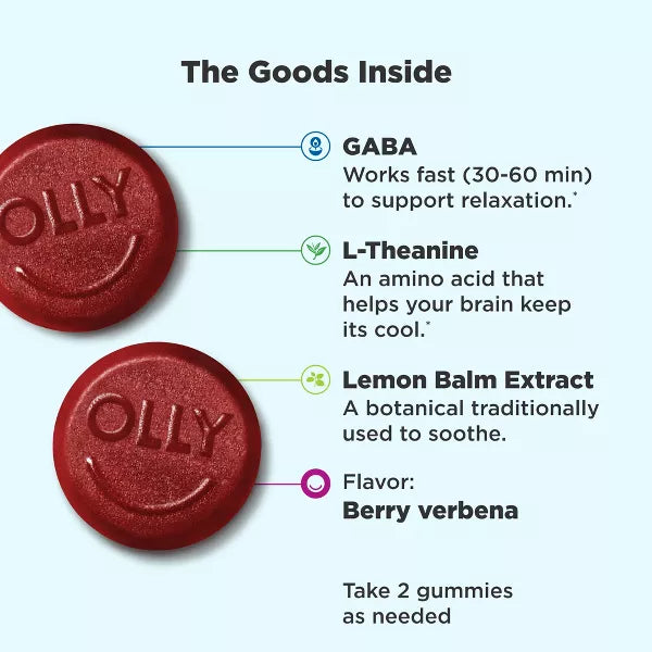 OLLY Goodbye Stress Gummies with GABA, L-Theanine & Lemon Balm - Berry Verbena, 10 Count-858158015984-LR-358773-3-LR eShop