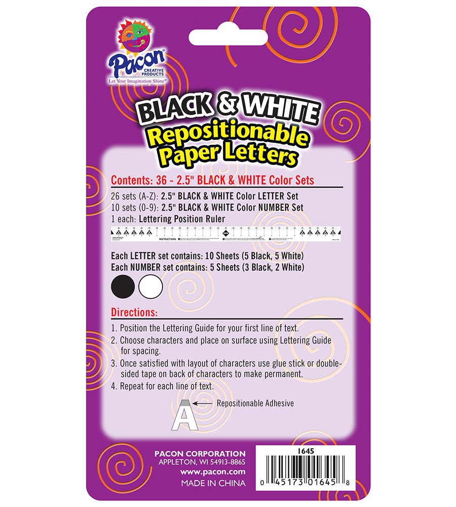 Pacon Self-Adhesive 2.5" Paper Letters - Black and White, 310 count-045173016458-LR-331750-2-LR eShop