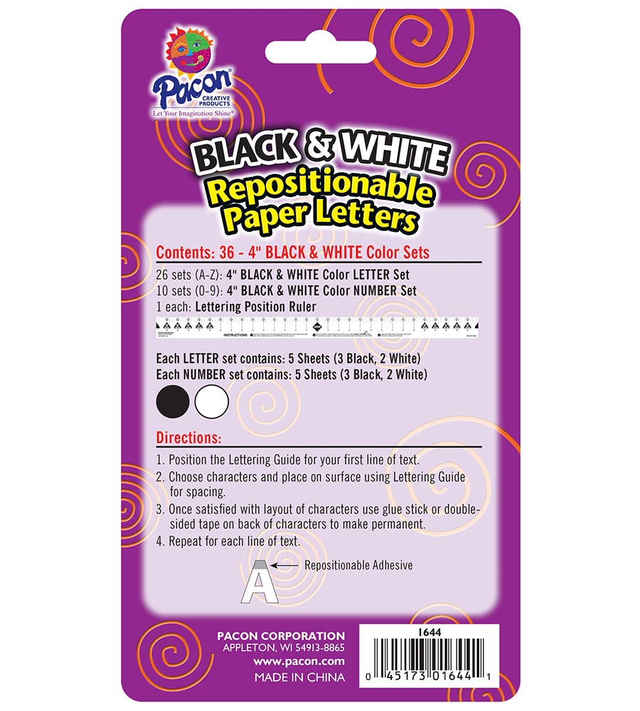 Pacon Self-Adhesive 4" Paper Letters - Black and White, 180 count-045173016441-LR-331749-2-LR eShop