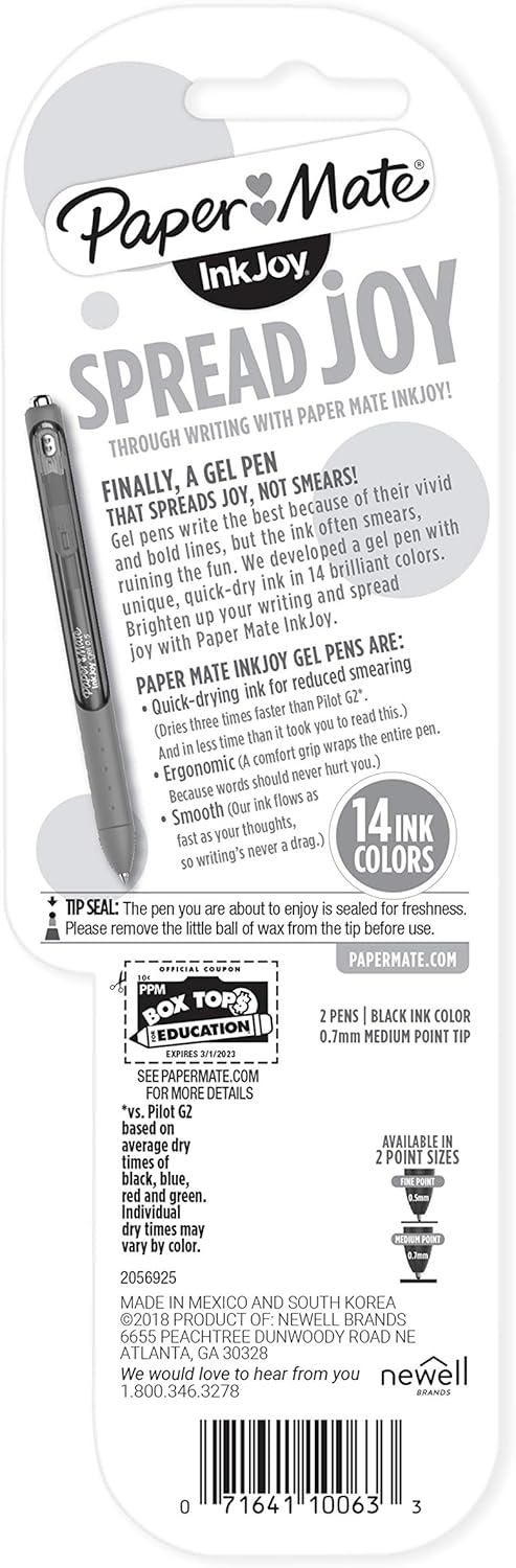 Paper Mate InkJoy Medium Point Retractable Gel Pens - Black, 2 Count-071641100633-LR-354807-3-LR eShop