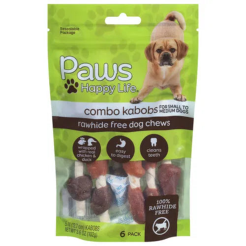 Paws Happy Life Rawhide Free Dog Chew Kabobs Wrapped with Real Chicken and Duck, 6 Count-036800496811-LR-357328-1-LR eShop