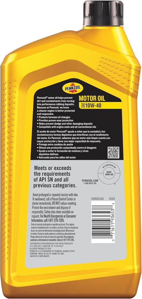 Pennzoil SAE 10W-40 Motor Oil, 1 Quart-071611936538-LR-259600-2-LR eShop