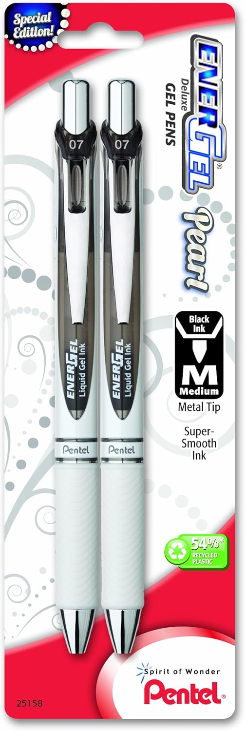 Pentel EnerGel Pearl Retractable Liquid Gel Pen, Medium Line - Black Ink, 2 count-072512251584-LR-315855-1-LR eShop