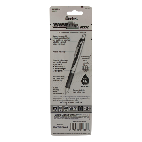 Pentel EnerGel RTX Retractable Liquid Gel Pen, Medium Line - Black Ink, 2 count-072512202357-LR-315853-14-LR eShop