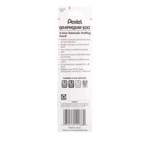 Pentel GraphGear 500 Automatic Drafting Pencil - Black Barrel, 1 count-072512199862-LR-324415-13-LR eShop