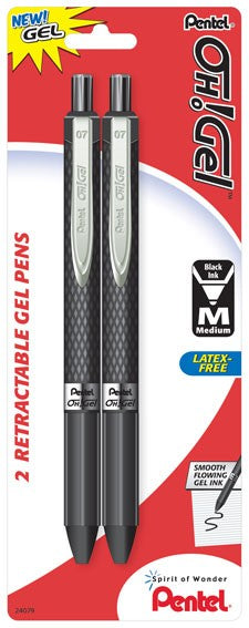 Pentel Oh! Gel Retractable Gel Pen, Fine Line - Black Ink, 2 count-072512240793-LR-205987-1-LR eShop