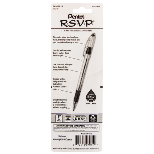 Pentel R.S.V.P. Ballpoint Pen, Fine Line - Black Ink, 2 count-072512070154-LR-107691-11-LR eShop