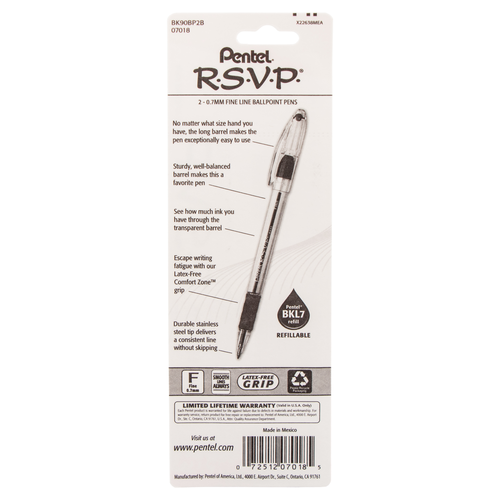 Pentel R.S.V.P. Ballpoint Pen, Fine Line - Red Ink, 2 count-072512070185-LR-107692-12-LR eShop