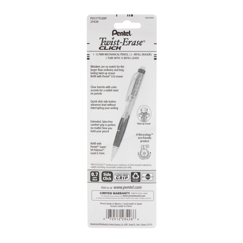 Pentel Twist-Erase CLICK Mechanical Pencil With Lead and Eraser Refills - Assorted Colors, 1 count-072512234266-LR-206016-13-LR eShop