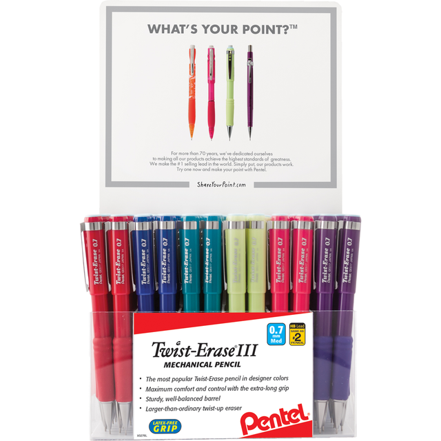 Pentel Twist-Erase III Mechanical Pencil, 0.7mm - Assorted Colors, 72 Piece Display-072512266571-LR-325296-1-LR eShop