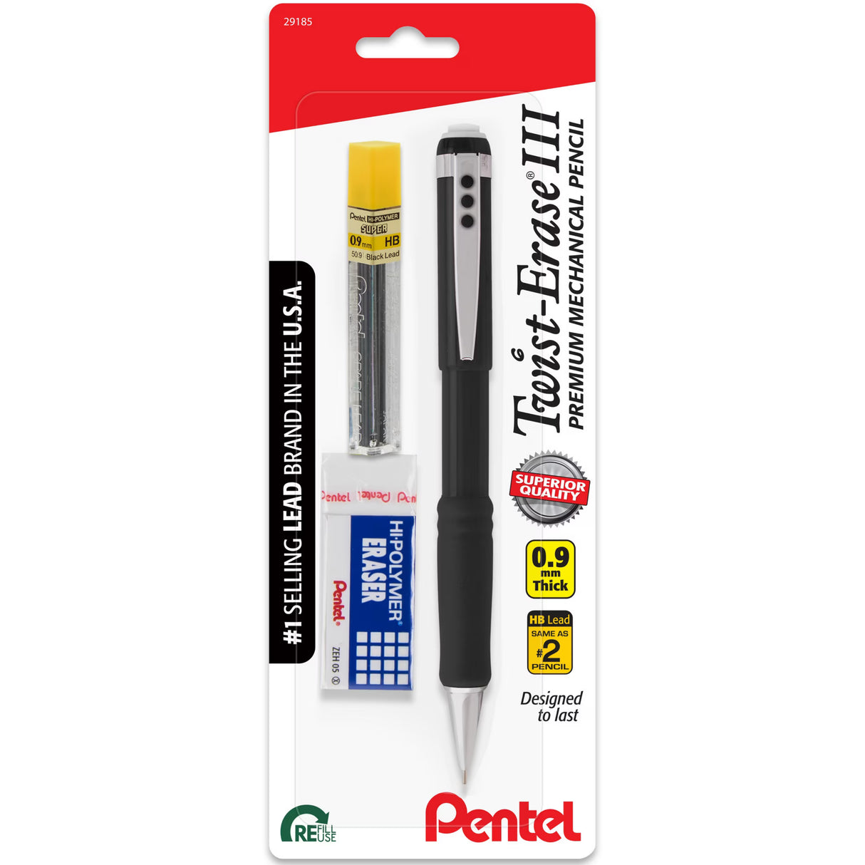 Pentel Twist Erase III Mechanical Pencils with Eraser and Refill, 0.9mm - Black Barrel, 1 count-072512291856-LR-358294-1-LR eShop