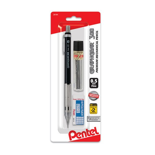 PentelGraphGear 300 Premium Mechanical Pencil with Lead and Block Eraser, 0.5mm - Assorted Colors, 1 count-072512281895-LR-340194-1-LR eShop