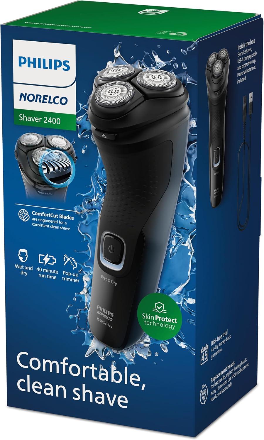 PHILIPS Norelco 2400 Series Wet & Dry Men's Rechargeable Electric Shaver - Deep Black-075020107039-LR-355298-13-LR eShop