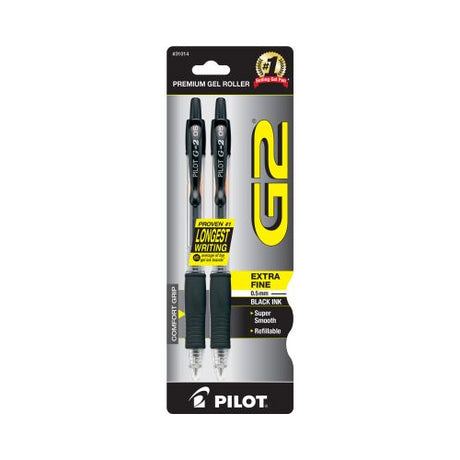 Pilot G2 Premium Refillable & Retractable Gel Pens, Extra Fine Point (0.5mm), Black, 2 Count-072838310149-LR-336333-1-LR eShop