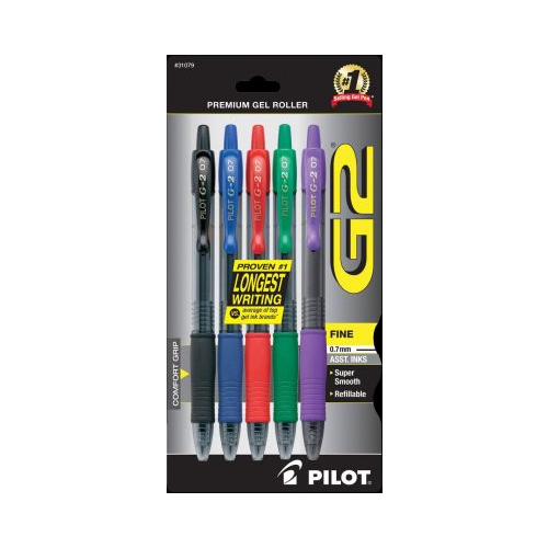 Pilot G2 Premium Refillable & Retractable Gel Pens, Fine Point (0.7mm), Assorted Colors, 5 Count-072838310798-LR-317778-1-LR eShop