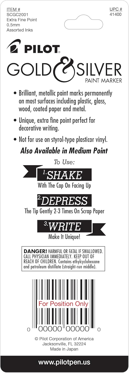 Pilot Metallic Permanent Paint Markers - Gold and Silver, 2 pack-072838414007-LR-329068-3-LR eShop