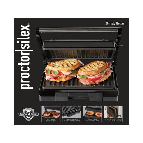 Proctor Silex Indoor Nonstick Metal Panini Grill - Black-022333254400-LR-350834-1-LR eShop