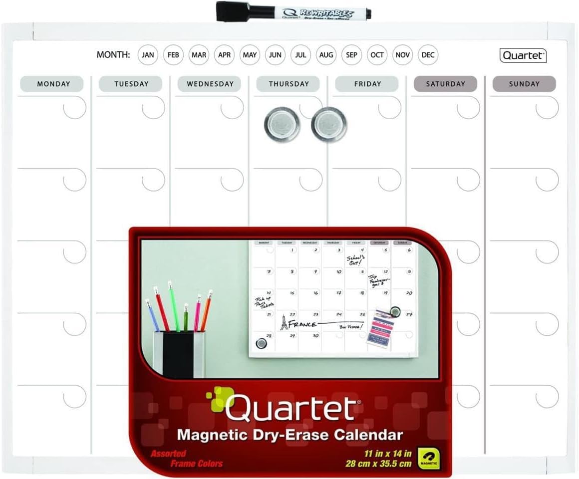Quartet Magnetic Calendar Whiteboard with Frame, 11" x 14"-034138038710-LR-187100-1-LR eShop