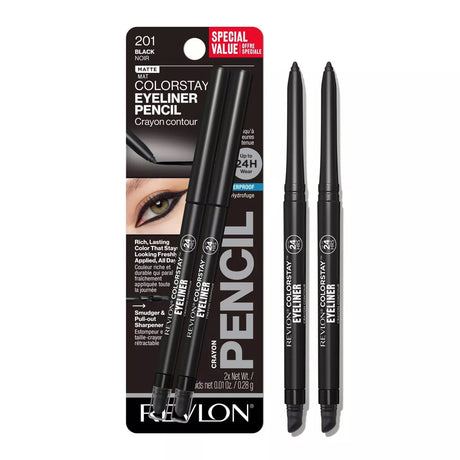 REVLON ColorStay Pencil Waterproof Eyeliner With Built-In Sharpener - 201 Black, 2 count-309977809013-LR-360591-1-LR eShop