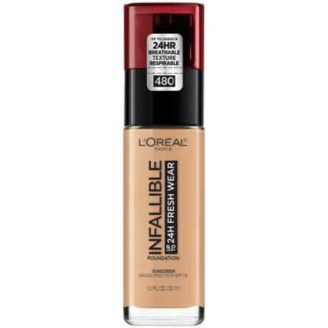 L'Oreal Paris Infallible 24 Hour Fresh Wear Foundation, Lightweight, Radiant Sand, 1 oz.