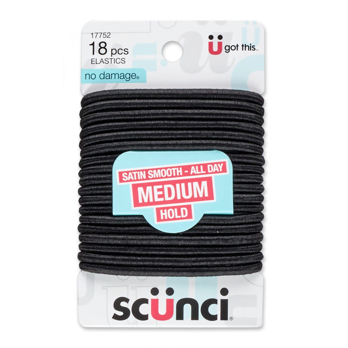 Scünci No Damage Large Hair Elastic, Black, 18 CT