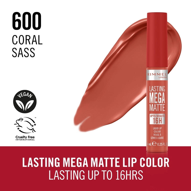 Rimmel London Lasting Mega Matte Liquid Lipstick - 600 Coral Sass-3616306162990-LR-356465-3-LR eShop