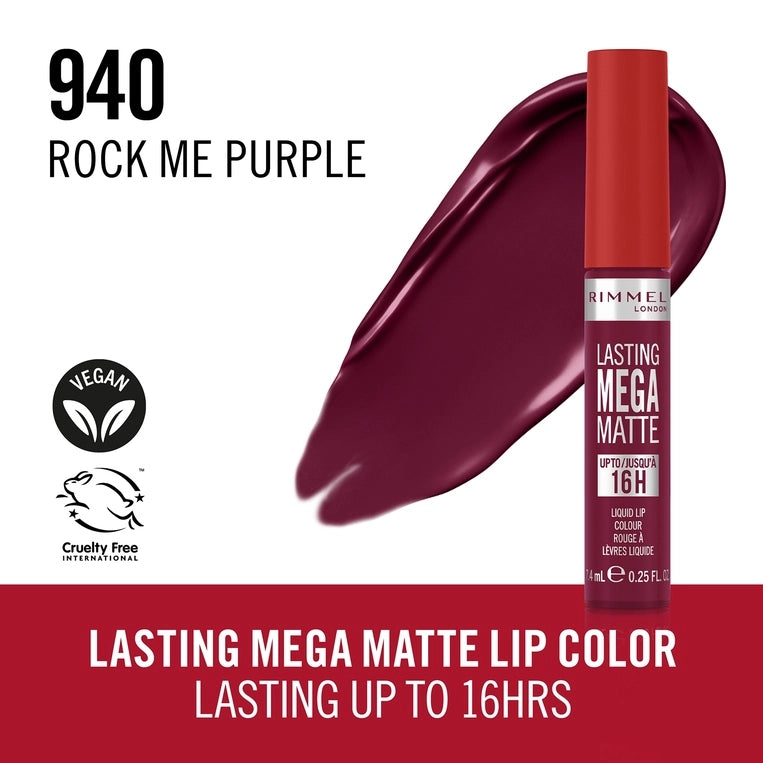 Rimmel London Lasting Mega Matte Liquid Lipstick - 940 Rock Me Purple-3616306163096-LR-356474-3-LR eShop