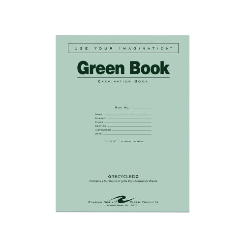 Roaring Spring Green Exam Book, Wide Rule, 11" x 8 1/2", 8 Sheets-070972775091-LR-324464-1-LR eShop