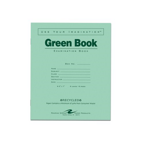 Roaring Spring Green Exam Book, Wide Ruled, 8.5" x 7", 8 Sheets-070972775084-LR-324463-1-LR eShop