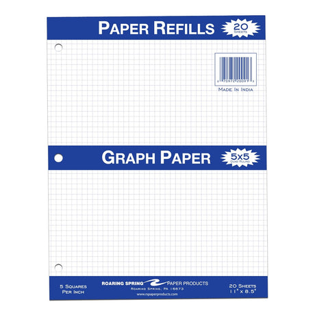 Roaring Spring Paper 5x5 Graph Ruled Filler Paper - 8.5" x 11", 20 Sheets-070972200913-LR-324454-1-LR eShop